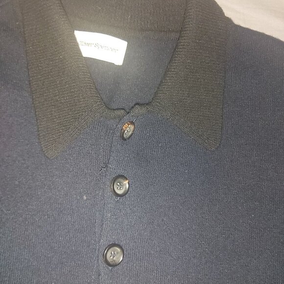 Oliver Spencer Men's Dark Navy Polo collar Extrafine Wool Sweater(Size XL) - Picture 2 of 8
